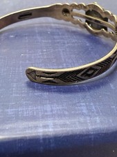 Vintage 40s Fred Harvey Era Thunderbird Sterling Turquoise Arrow Stamp Bracelet - Additional view 5