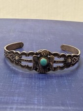 Vintage 40s Fred Harvey Era Thunderbird Sterling Turquoise Arrow Stamp Bracelet - Additional view 8