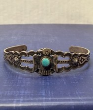 Vintage 40s Fred Harvey Era Thunderbird Sterling Turquoise Arrow Stamp Bracelet
