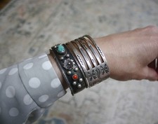 Vintage Fred Harvey Era Native American Sterling Silver Cuff Bracelet Size 7 - Additional view 1