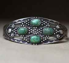 Vintage Fred Harvey Era Navajo Sterling Silver Turquoise Cuff Bracelet Size 6.75