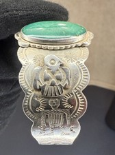 Native American Sterling Fred Harvey Era Turquoise Thunderbird Cuff Bracelet - Additional view 8