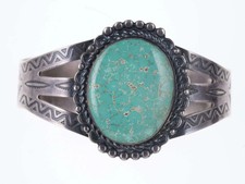 6.37" Fred Harvey Era Navajo Sterling/turquoise arrow stamped cuff bracelet