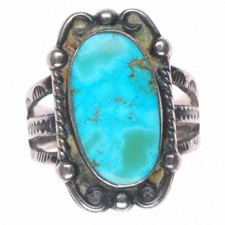 sz5 30's-40's Navajo sterling silver Fred Harvey ring with nice turquoise - Additional view 1