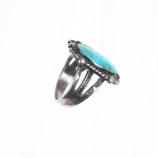 sz5 30's-40's Navajo sterling silver Fred Harvey ring with nice turquoise - Additional view 2