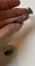Vtg Fred Harvey Era Navajo Sterling Cuff Bracelet & Ring Green Turquoise Stone - Additional view 2