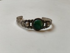 Vtg Fred Harvey Era Navajo Sterling Cuff Bracelet & Ring Green Turquoise Stone - Additional view 6