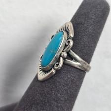 Vintage Fred Harvey Native American 925 Sterling Silver Turquoise Ring Size 6 - Additional view 5