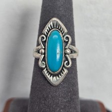 Vintage Fred Harvey Native American 925 Sterling Silver Turquoise Ring Size 6 - Additional view 6