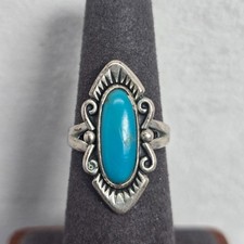 Vintage Fred Harvey Native American 925 Sterling Silver Turquoise Ring Size 6