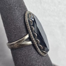 VTG Fred Harvey Native American Hematite Sterling Silver Ring Sz 6.5 Rope Design - Additional view 1