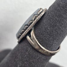 VTG Fred Harvey Native American Hematite Sterling Silver Ring Sz 6.5 Rope Design - Additional view 3