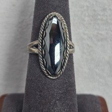 VTG Fred Harvey Native American Hematite Sterling Silver Ring Sz 6.5 Rope Design