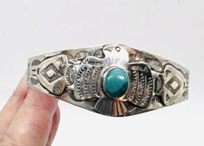 Fred Harvey Tribute Two Tone Blue TURQUOISE STERLING Silver THUNDEBIRD Bracelet - Additional view 8