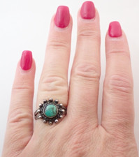 Vintage Navajo Fred Harvey Era Turquoise Sterling Stamped Band Ring Sz 7.75 - Additional view 1