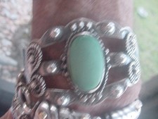 Fred Harvey Era  Navajo Repouse SterlingSilver Cerrillos Turquoise Bracelet - Additional view 11