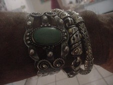 Fred Harvey Era  Navajo Repouse SterlingSilver Cerrillos Turquoise Bracelet - Additional view 8