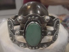 Fred Harvey Era Navajo Repouse SterlingSilver Cerrillos Turquoise Bracelet