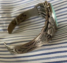 1940’s Fred Harvey Turquoise Stamped Cuff Bracelet - Additional view 2