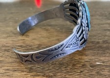 1940’s Fred Harvey Turquoise Stamped Cuff Bracelet - Additional view 1