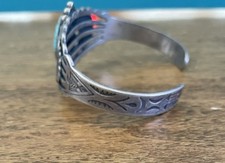 1940’s Fred Harvey Turquoise Stamped Cuff Bracelet - Additional view 2