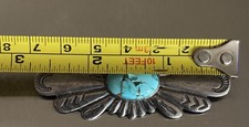 Vintage Navajo Old Pawn Sterling Silver Stamped Turquoise Brooch Fred Harvey Era - Additional view 1
