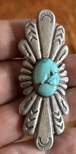 Vintage Navajo Old Pawn Sterling Silver Stamped Turquoise Brooch Fred Harvey Era - Additional view 3