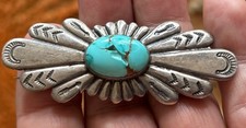 Vintage Navajo Old Pawn Sterling Silver Stamped Turquoise Brooch Fred Harvey Era - Additional view 4