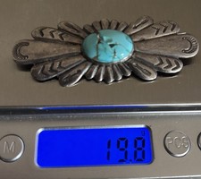 Vintage Navajo Old Pawn Sterling Silver Stamped Turquoise Brooch Fred Harvey Era - Additional view 6