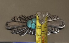 Vintage Navajo Old Pawn Sterling Silver Stamped Turquoise Brooch Fred Harvey Era - Additional view 8