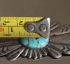 Vintage Navajo Old Pawn Sterling Silver Stamped Turquoise Brooch Fred Harvey Era - Additional view 9