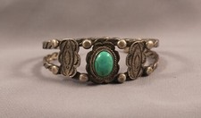 Old Pawn Navajo Sterling Silver and Turquoise Bracelet Fred Harvey