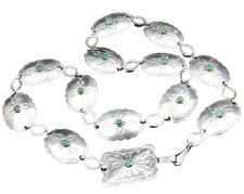 Vintage Sterling Silver Navajo Fred Harvey Era Turquoise Conch Link 1950's Belt - Additional view 2