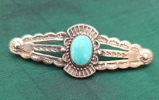 Vintage Fred Harvey era Bar Brooch Stamped Sterling Silver with Turquoise - Additional view 1
