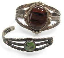 Old Fred Harvey Era Cuff Bracelet Lot Petrified Wood Turqoise PARTS REPAIR