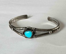 Fred Harvey Style Sterling Silver & Turquoise Cuff Bracelet