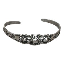 Smaller Child Reverse Punch Fred Harvey Era Navajo Coin Sterling Silver Bracelet