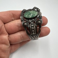 Vintage Silver Products Fred Harvey Era Coin Silver Turquoise Cuff Bracelet - Additional view 2