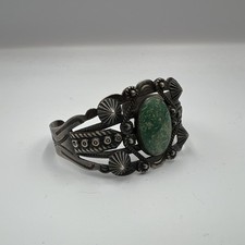 Vintage Silver Products Fred Harvey Era Coin Silver Turquoise Cuff Bracelet