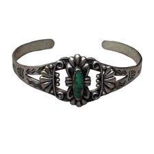 Vtg Fred Harvey Era Childs Sterling Silver Cuff Bracelet Turquoise Boy Girl Baby