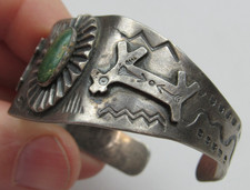 Old Fred Harvey Era Navajo Cuff Bracelet Sterling Silver Turquoise Horse Snake - Additional view 1