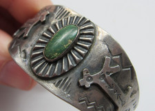 Old Fred Harvey Era Navajo Cuff Bracelet Sterling Silver Turquoise Horse Snake - Additional view 2