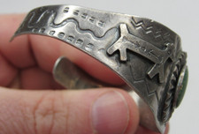 Old Fred Harvey Era Navajo Cuff Bracelet Sterling Silver Turquoise Horse Snake - Additional view 6