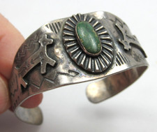 Old Fred Harvey Era Navajo Cuff Bracelet Sterling Silver Turquoise Horse Snake