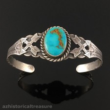 FRED HARVEY ERA STERLING SILVER & NATURAL TURQUOISE TOURIST CUFF BRACELET - Additional view 3