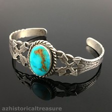 FRED HARVEY ERA STERLING SILVER & NATURAL TURQUOISE TOURIST CUFF BRACELET - Additional view 4