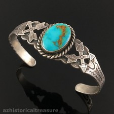 FRED HARVEY ERA STERLING SILVER & NATURAL TURQUOISE TOURIST CUFF BRACELET