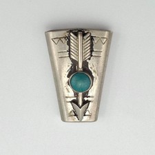 Vintage Fred Harvey Era 925 Sterling Silver Turquoise Arrow Slide Bolo Tie Clasp
