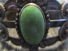 Fred Harvey Era Vtg Navajo Bracelet Coin Silver Green Cerrillos Turquoise Cuff - Additional view 1