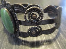 Fred Harvey Era Vtg Navajo Bracelet Coin Silver Green Cerrillos Turquoise Cuff - Additional view 3